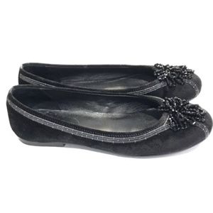 Cole Haan Black Suede Ballet Flats Jeweled